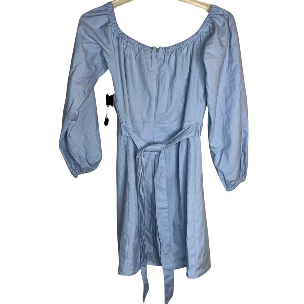 Lulu’s Pure Serenity Light Blue Off-the-Shoulder Puff Sleeve Mini Dress Med NWT